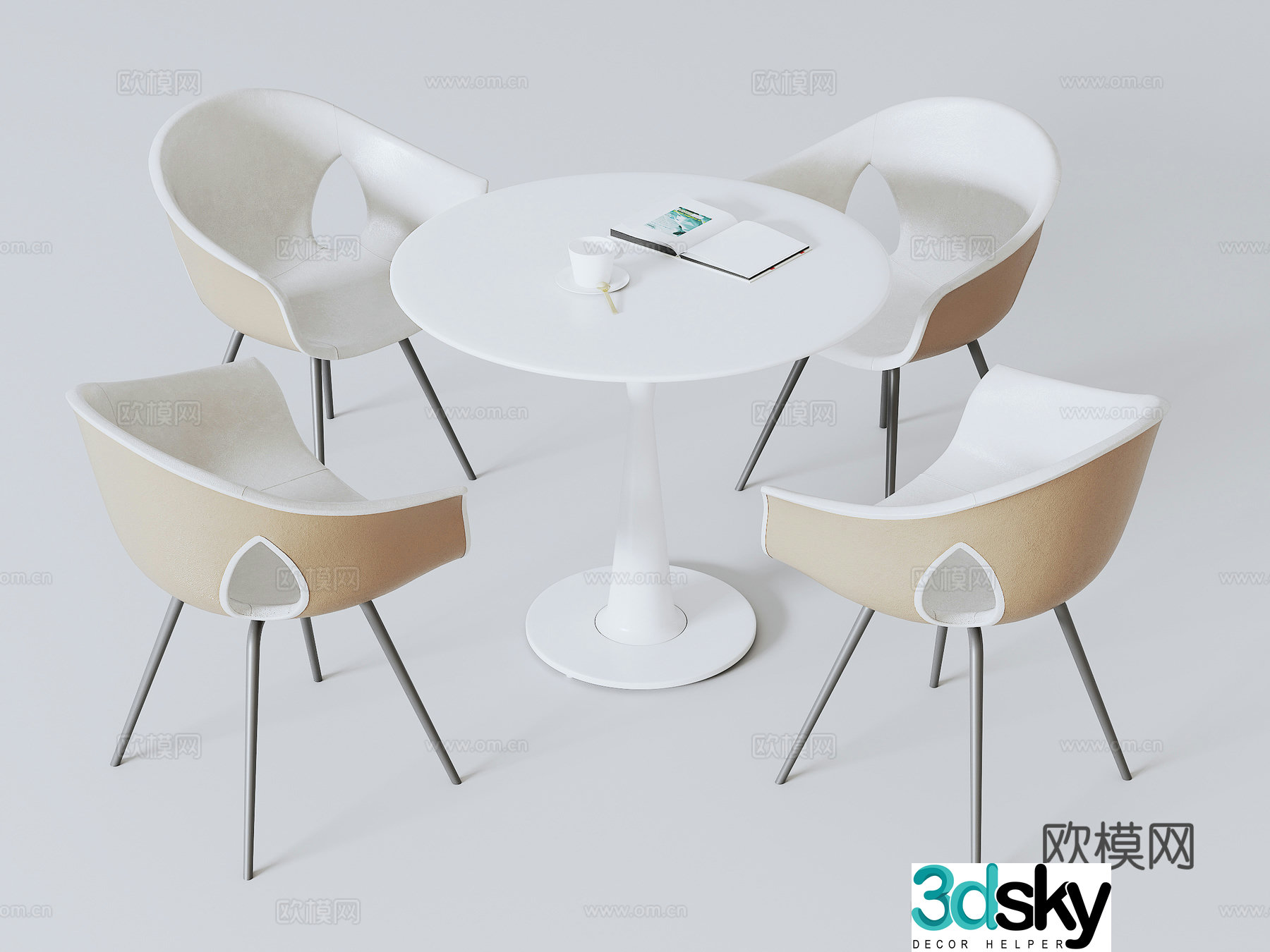 Negotiation table and chair combination 3D model