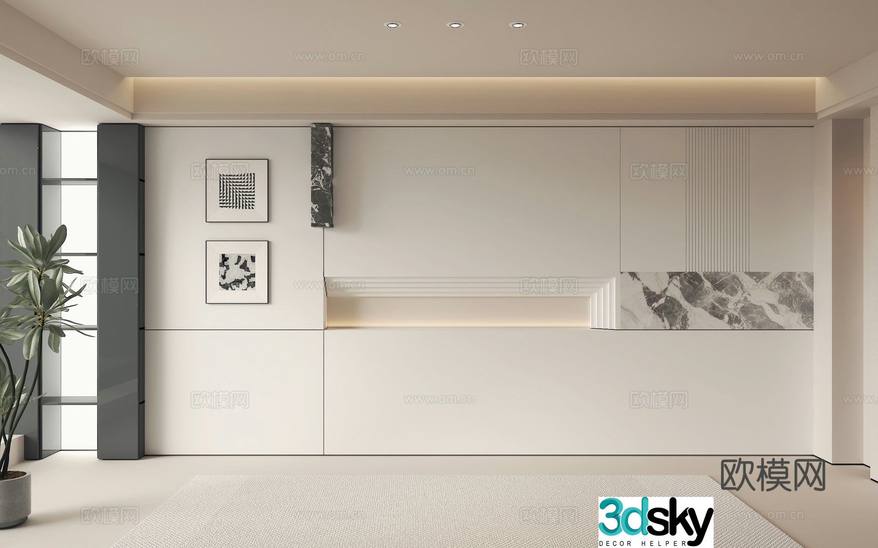 Modern background wall decorative 3d model