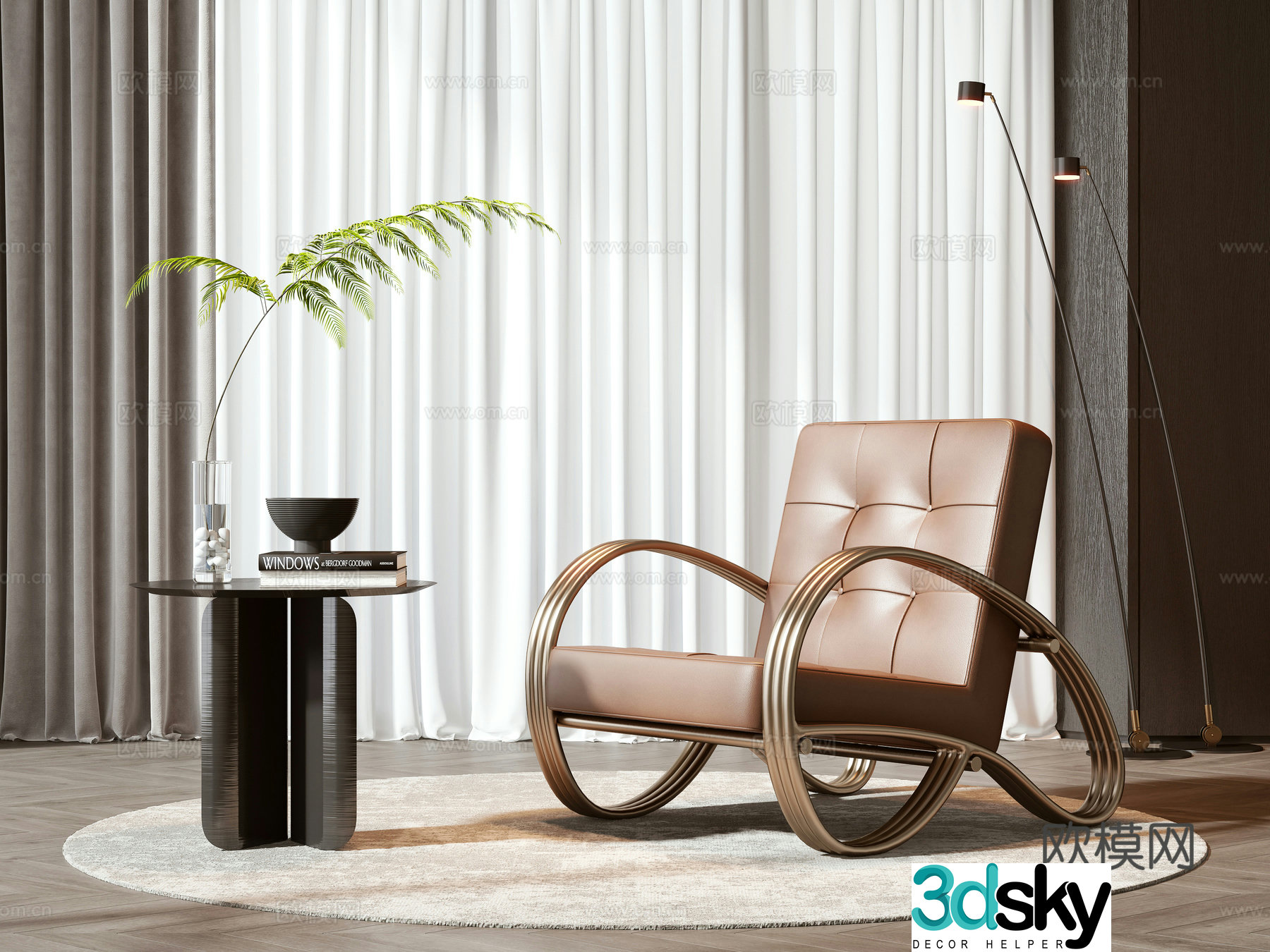 Modern leisure chair coffee table combination 3D model