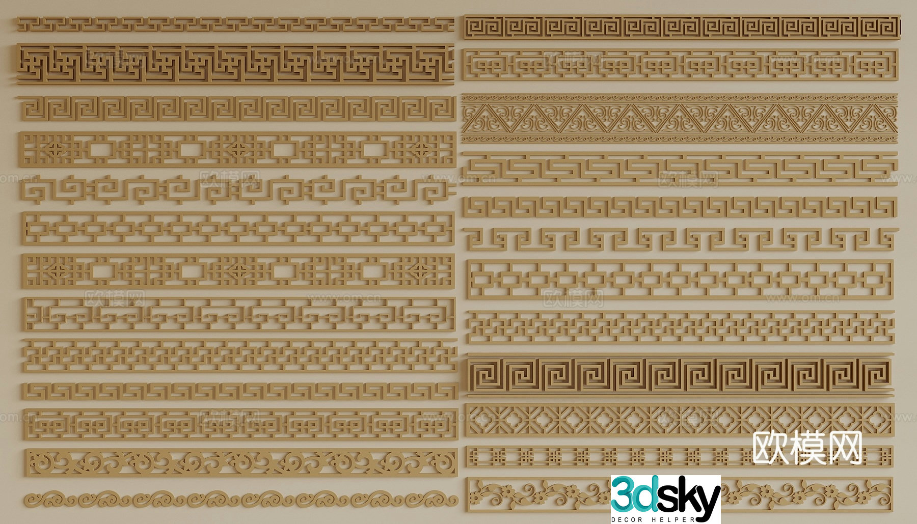 New Chinese style corner flower foot line carving lace 3d model