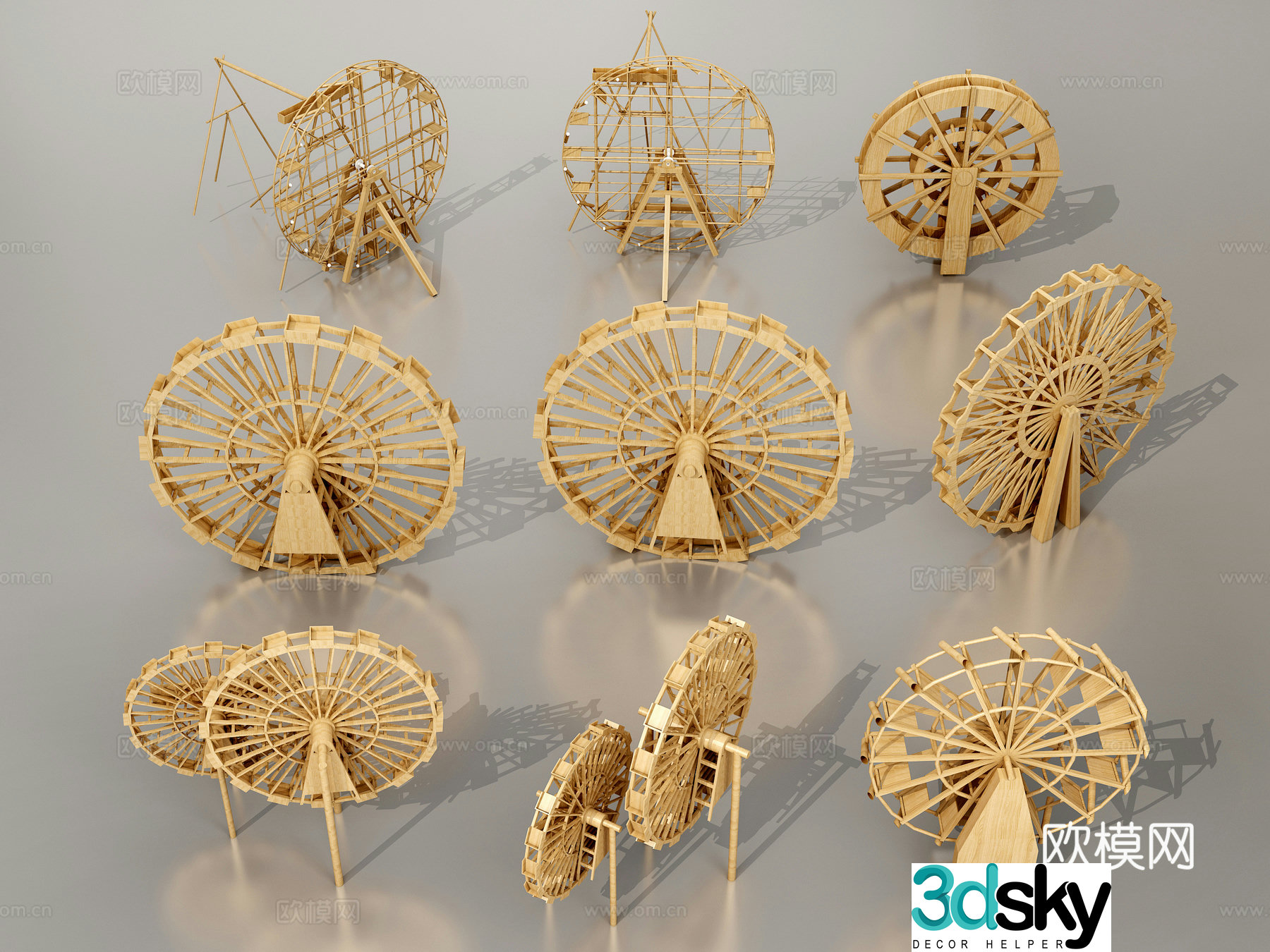 Modern water wheel landscape sketch water wheel 3d model