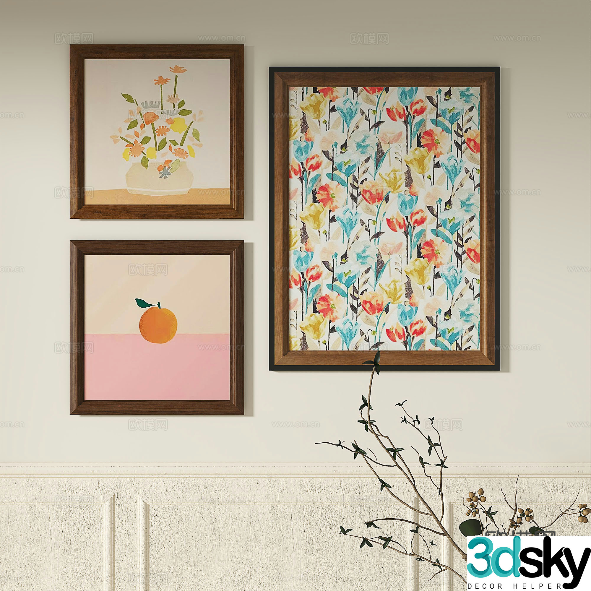 French retro abstract light luxury simple modern medieval decorative painting 3d model