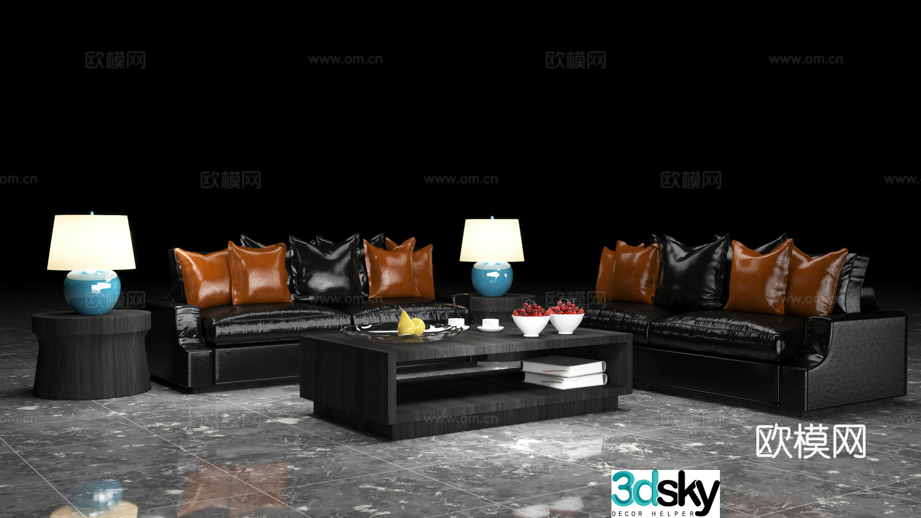 European-style simple living room sofa genuine leather sofa combination living room sofa coffee table combination multi-person sofa group 3D model