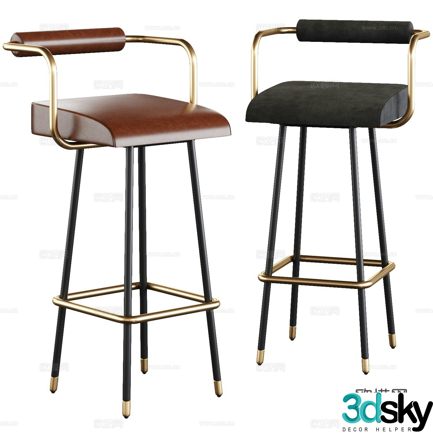New Chinese style light luxury Jarrett bar chair 3D model