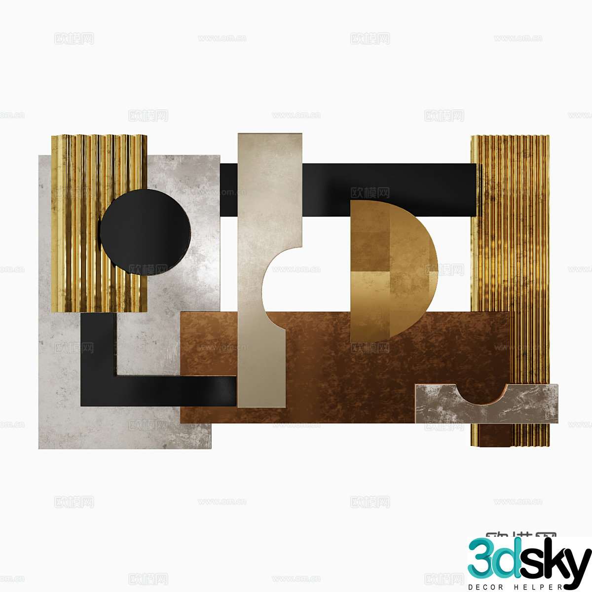 New Chinese style light luxury wall decoration pendant metal pendant 3D model