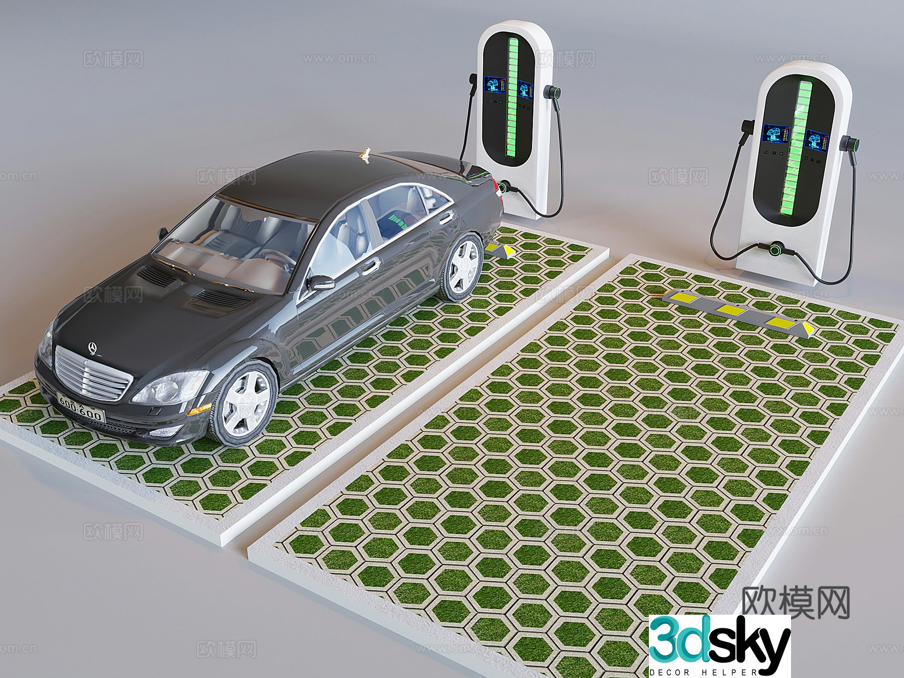 New energy vehicle charging station outdoor parking lot charging pile grass-planted permeable brick parking space 3D model