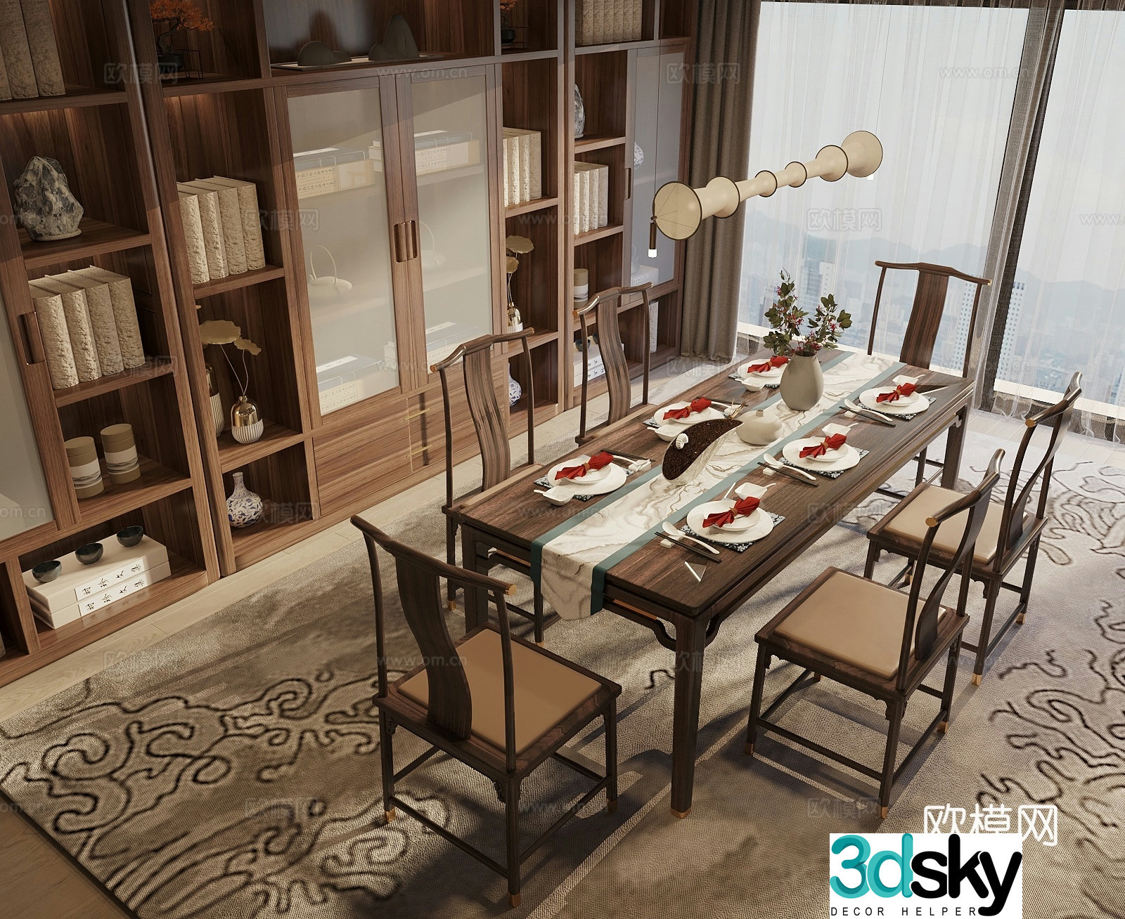 Song style new stroke restaurant dining seat combination sideboard bookcase 3d model