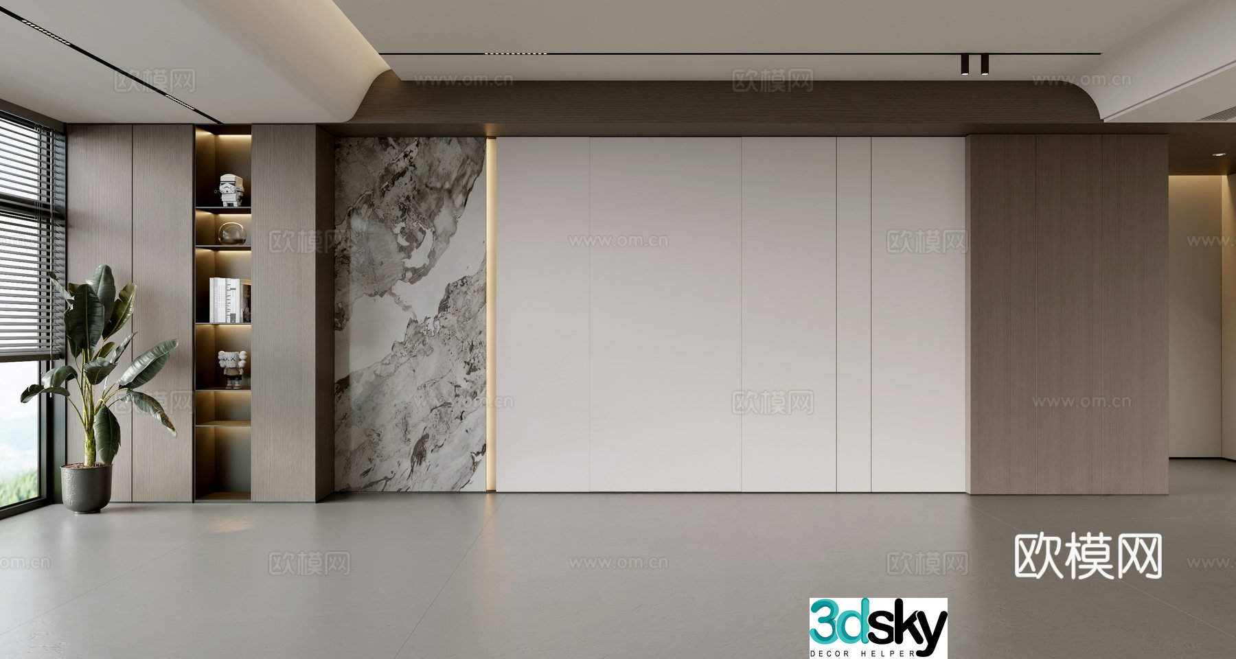 Modern Italian sofa background wall modern ornament balcony cabinet living room cabinet wood veneer background wall 3d model