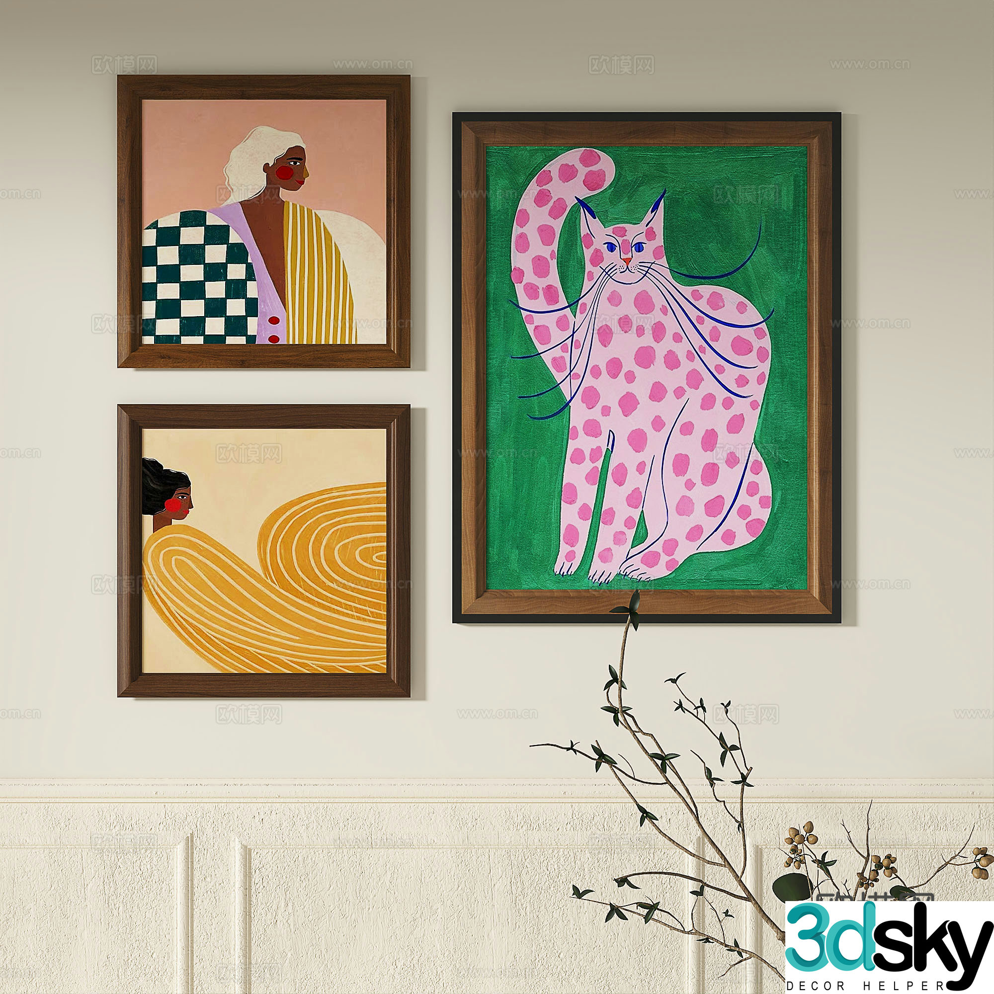 French retro abstract light luxury simple modern medieval decorative painting 3d model