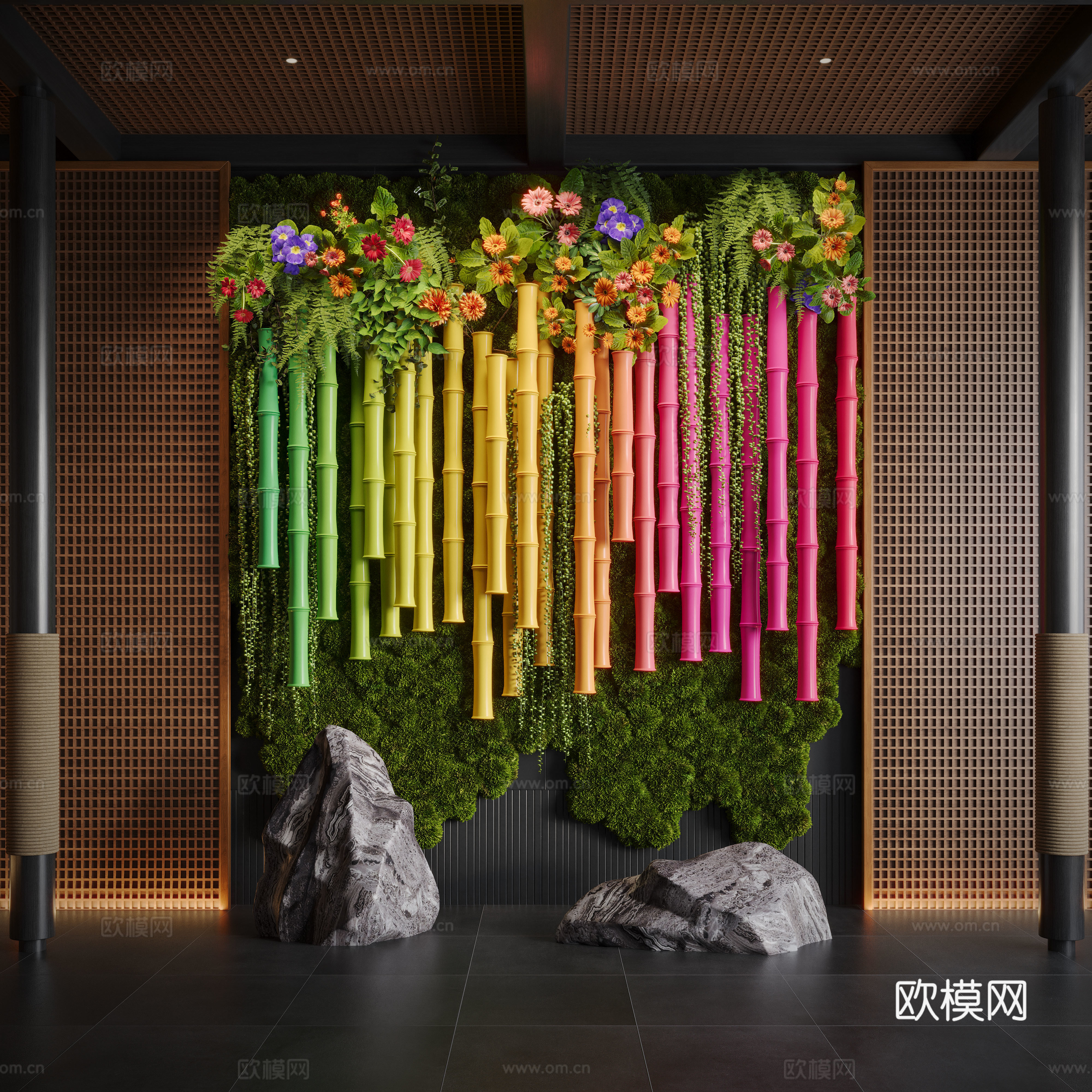 New Chinese indoor landscaping reel device Plant device 3D model
