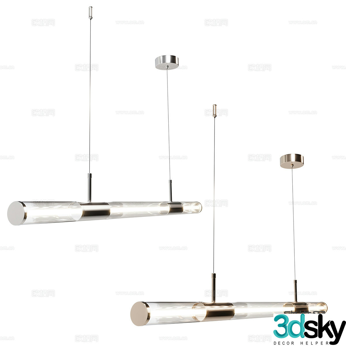 Modern long chandeliers restaurant chandeliers 3d model