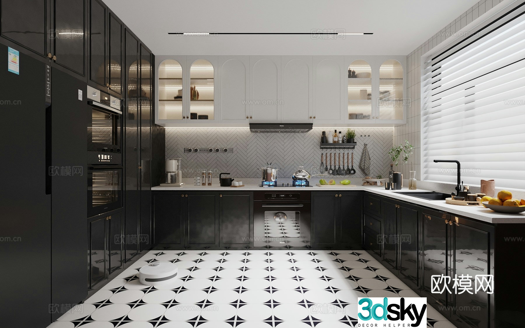 Retro medieval closed kitchen_medium-old kitchen_steaming and baking_dishwasher 3D model