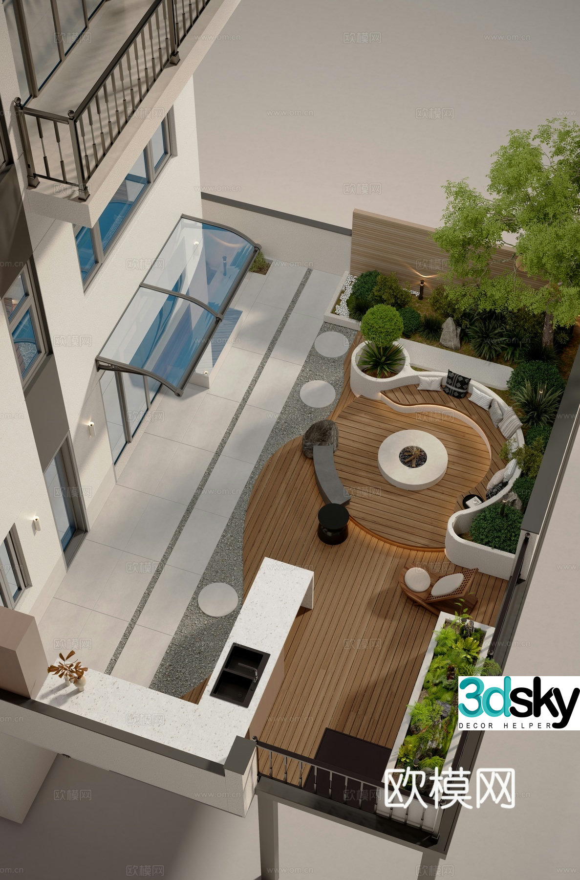 Modern villa garden landscape garden terrace 3d model
