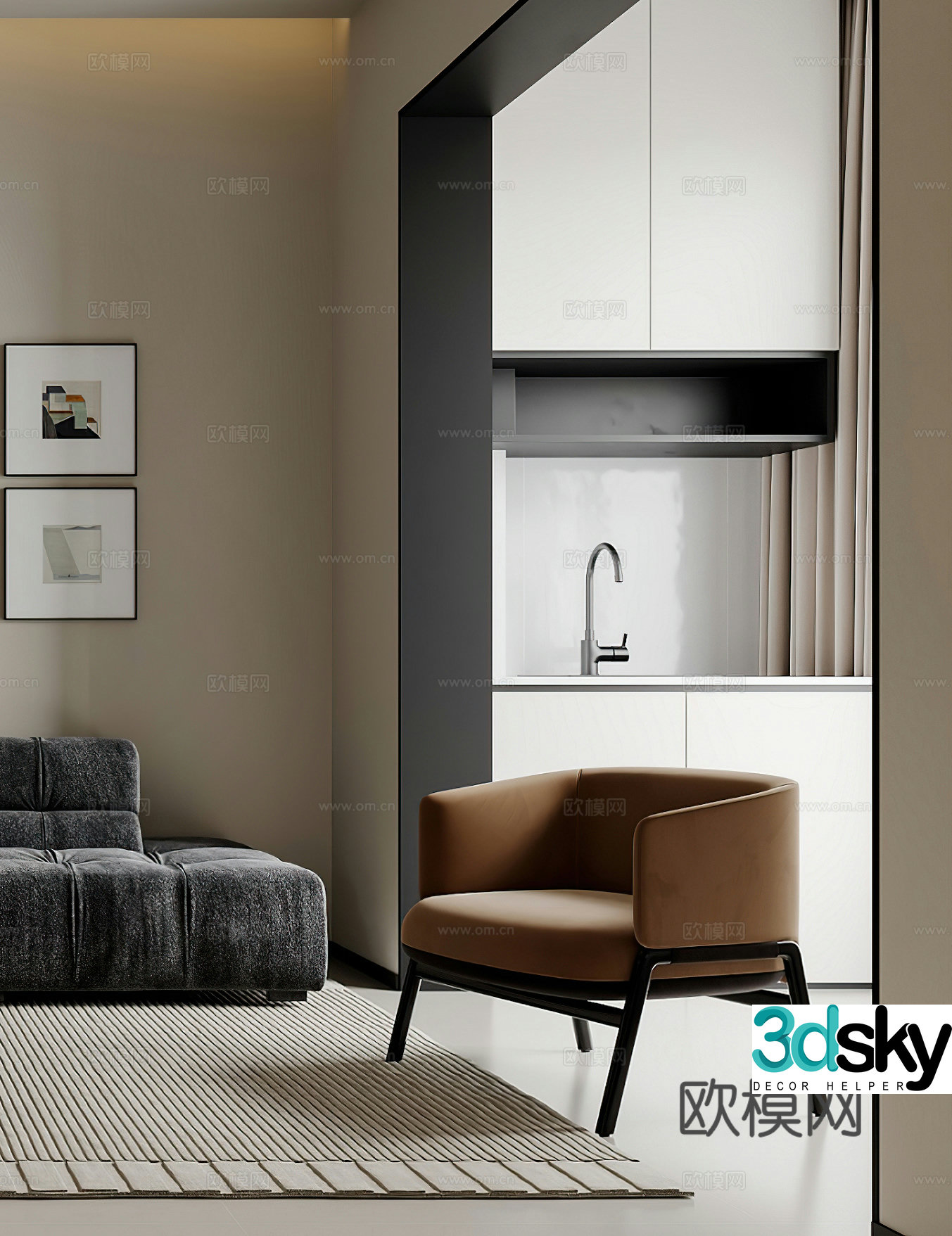 Modern leisure chair Italian leisure chair side table corner table single chair washing cabinet washing table 3d model