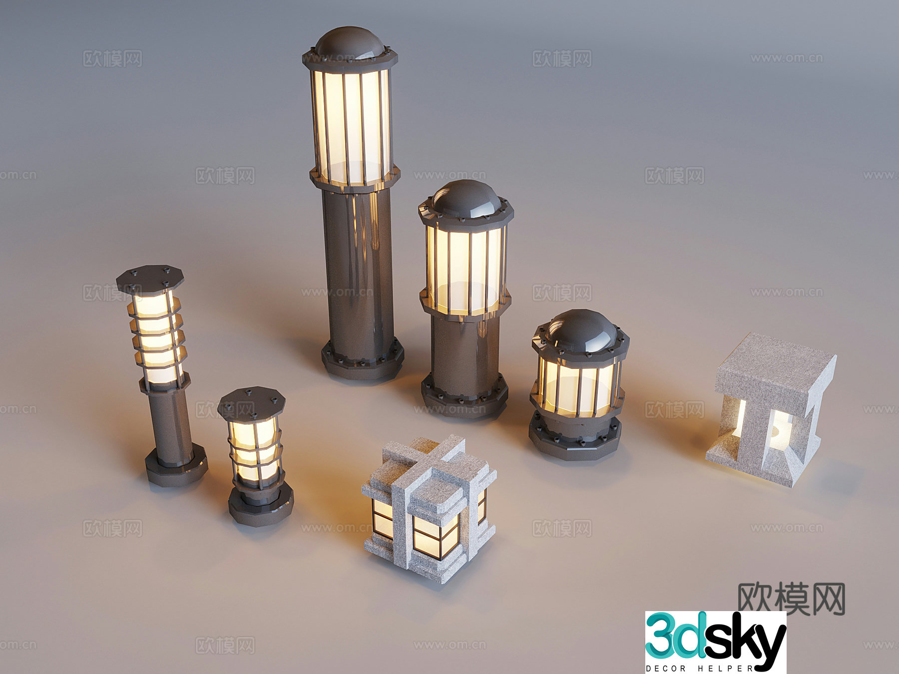 Outdoor courtyard landscape lights New Chinese style lawn lights Grass lamp lamp post 3d model
