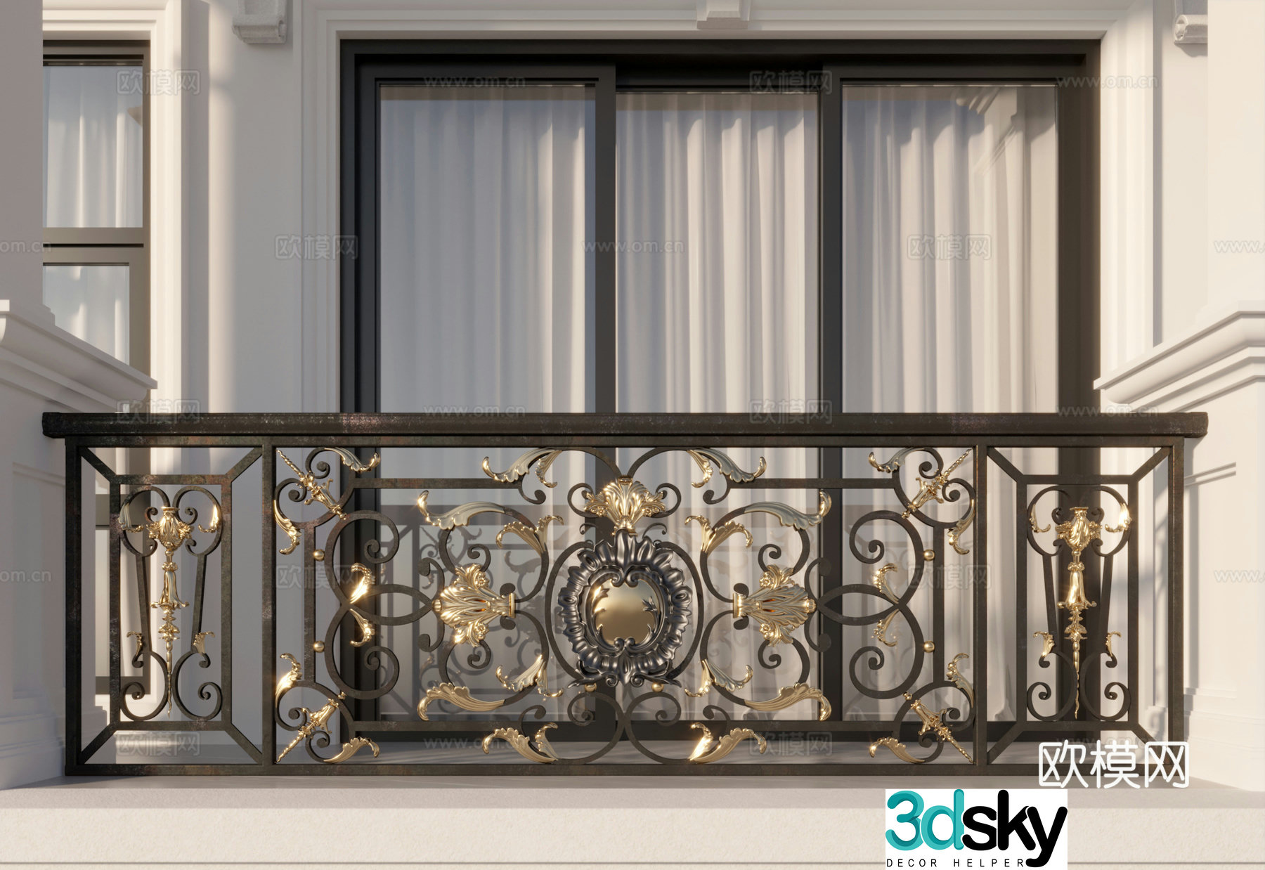 European Wrought Wrought Railing 3D Model