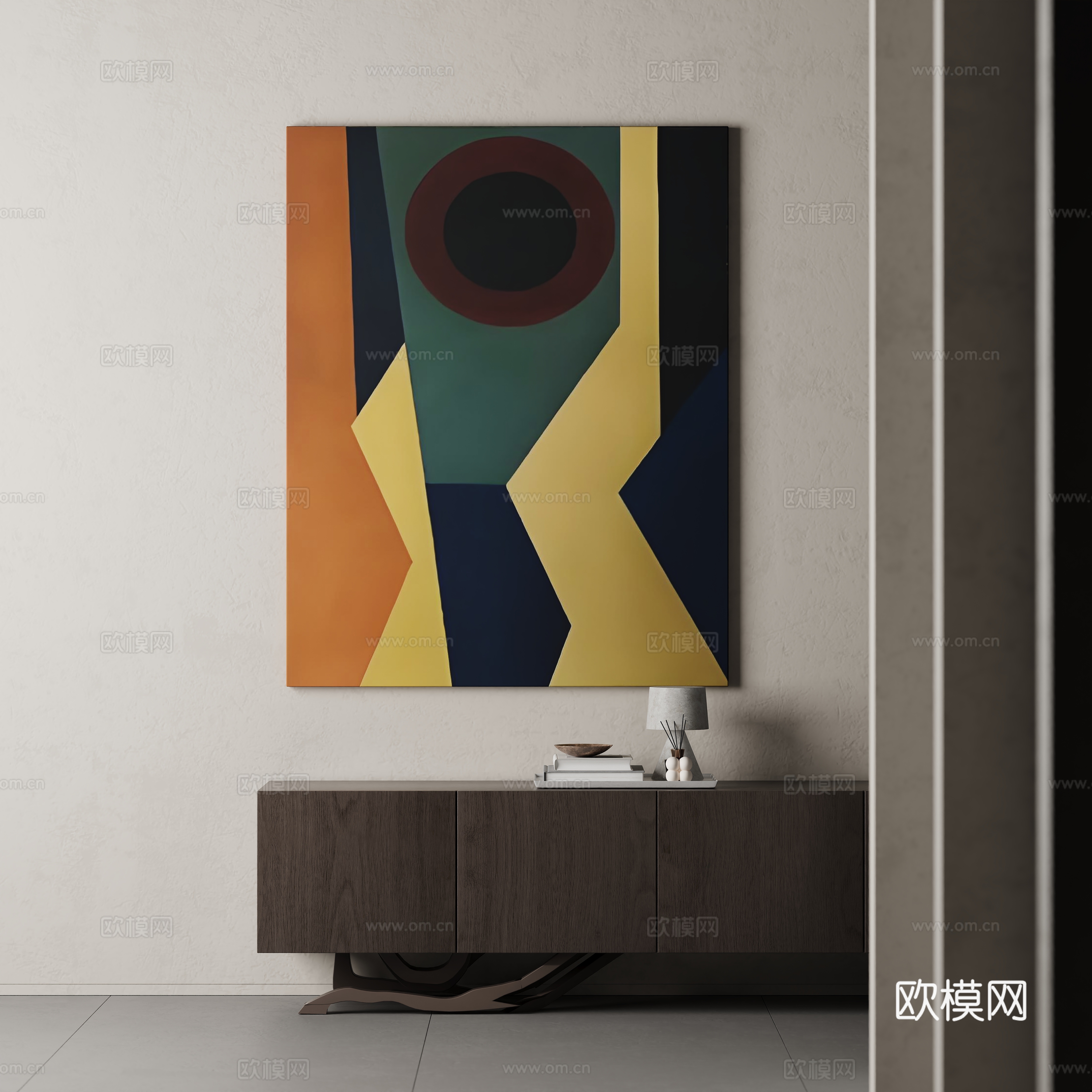 Modern color block art deco painting 3d model