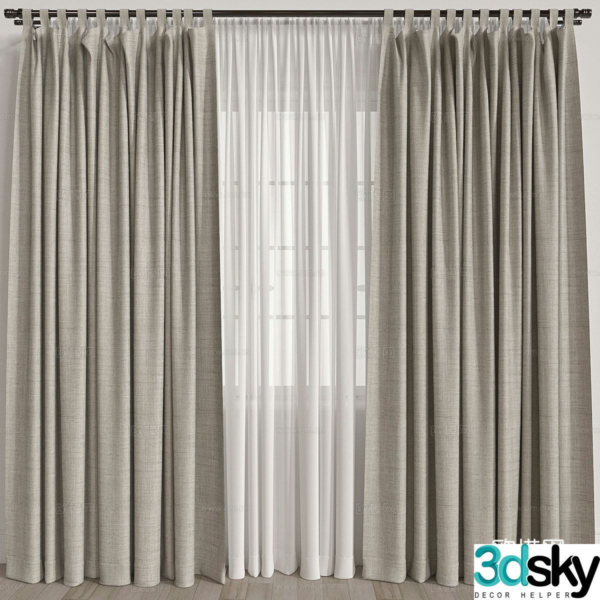 Modern fabric curtain gauze curtain 3d model