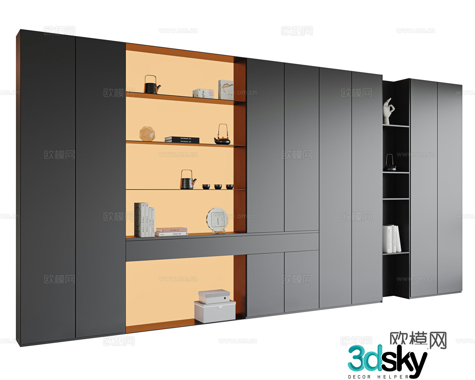 Italian modern decorative cabinet study bookcase living room bookcase open bookcase multifunctional decorative cabinet 3D model