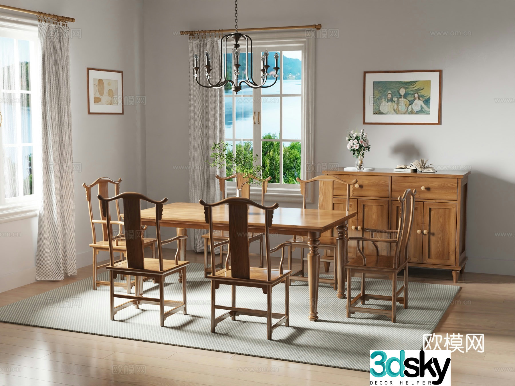 New Chinese style Chinese dining table and chair 3D model