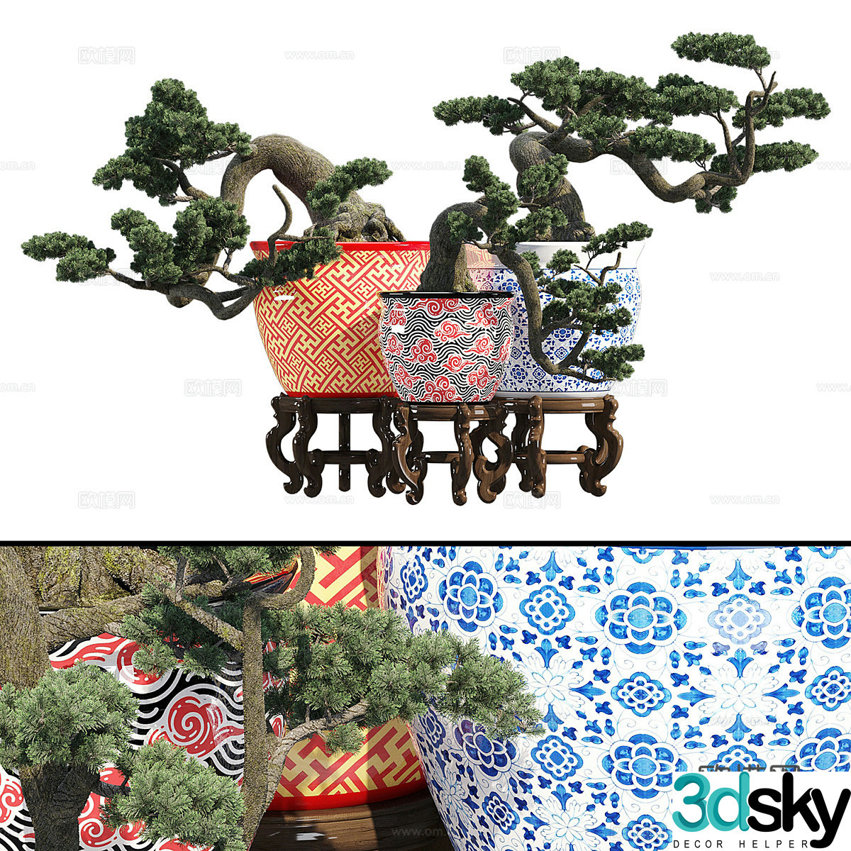 New Chinese blue and white porcelain bonsai 3D model