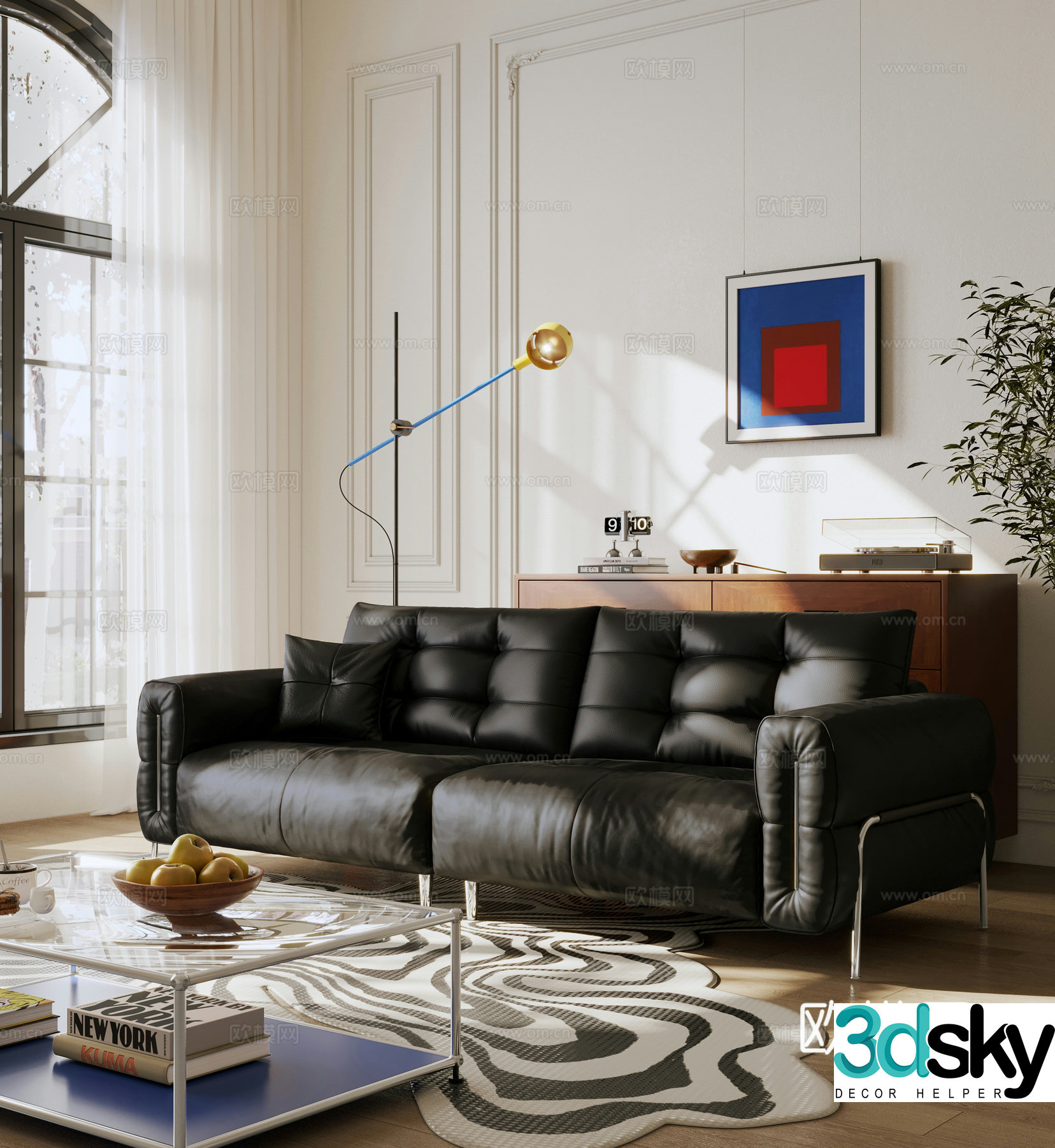 Modern multi-person sofa Bahaus sofa leather sofa straight-row sofa 3D model