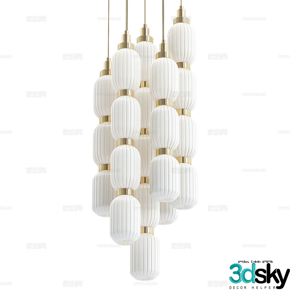 New Chinese style light luxury decorative tandem chandelier 3D model