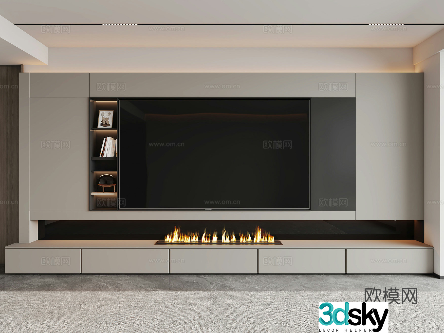 Italian TV background wall fireplace flame TV set jewelry ornaments carpet 3d model