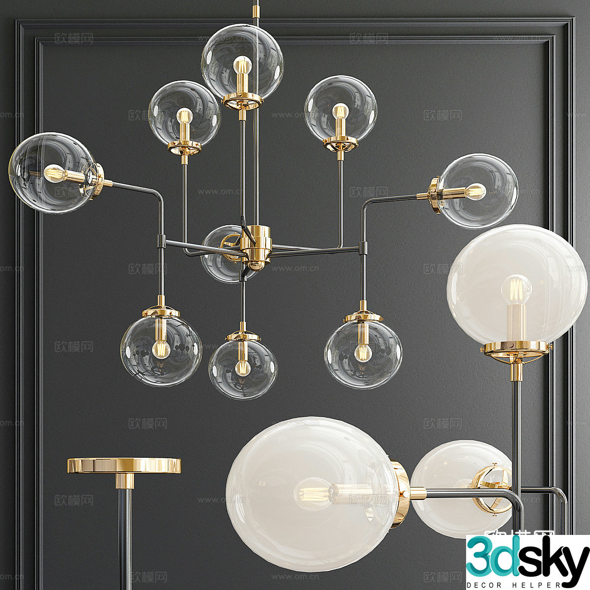 Modern minimalist decorative chandeliers 3d model