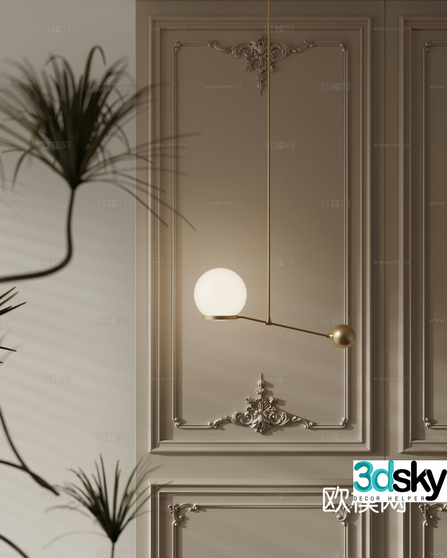 Light luxury bedside chandelier 3d model