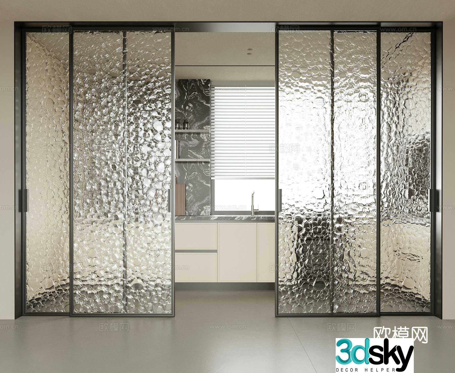 Modern glass sliding door Kitchen door 3d model