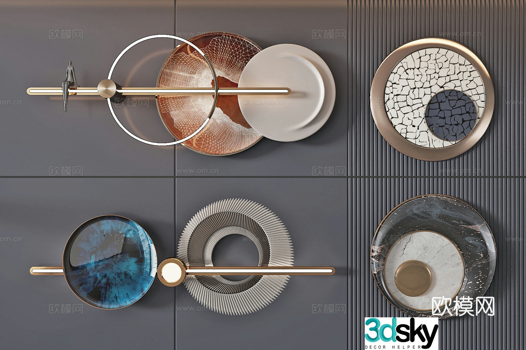 Modern light luxury wall decoration pendant three-dimensional painting art installation 3d model