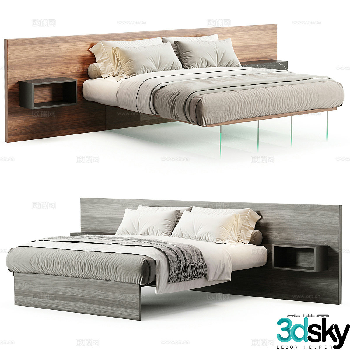 Modern Italian minimalist Air Wildwood fabric double bed 3D model