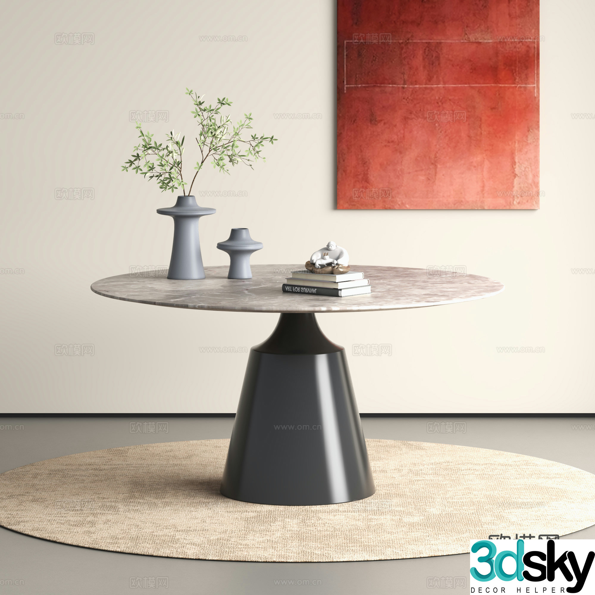 Modern dining table Light luxury dining table Marble round dining table Round table 3d model