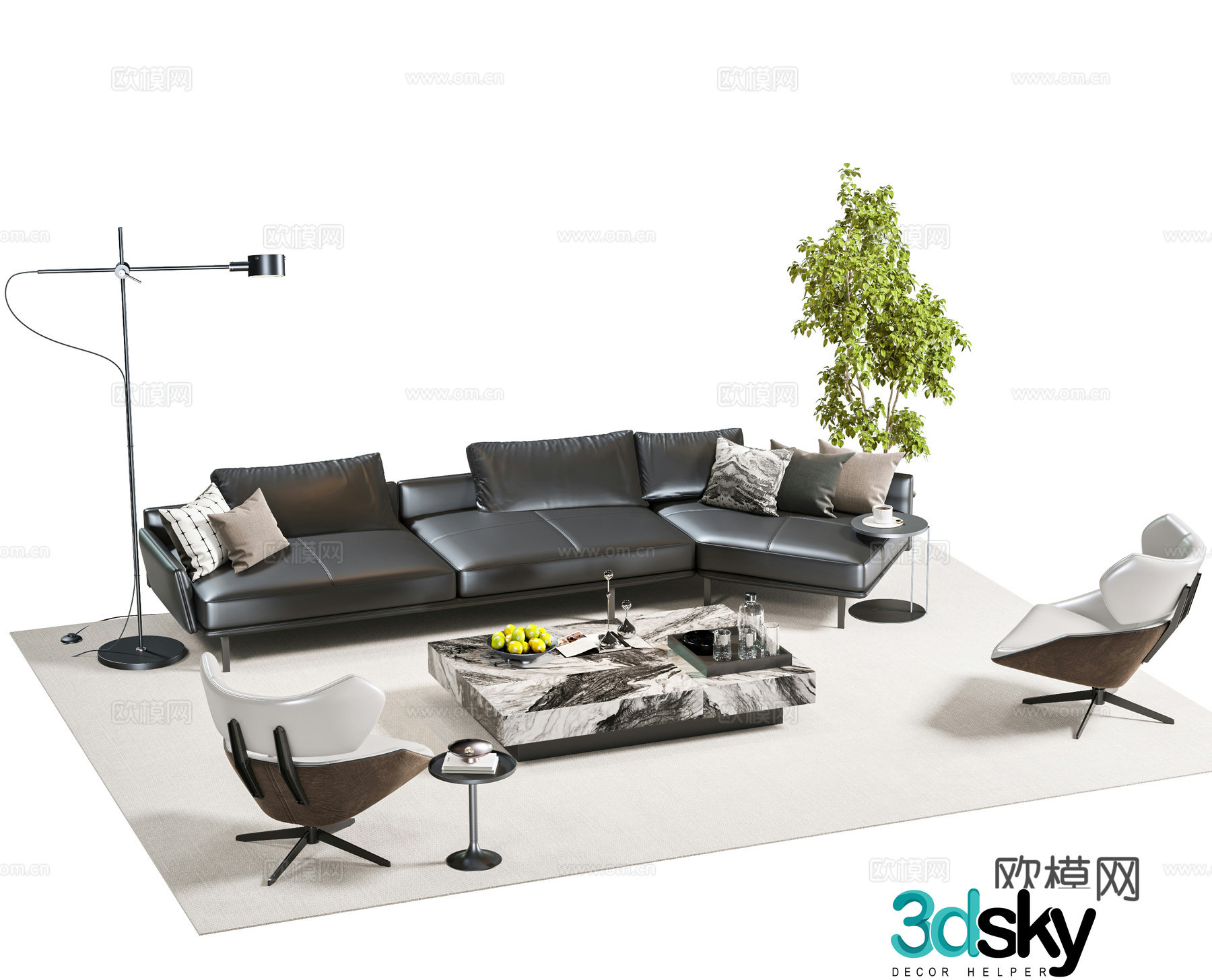 Modern Italian sofa combination office sofa coffee table curved sofa leather sofa Mino3d model