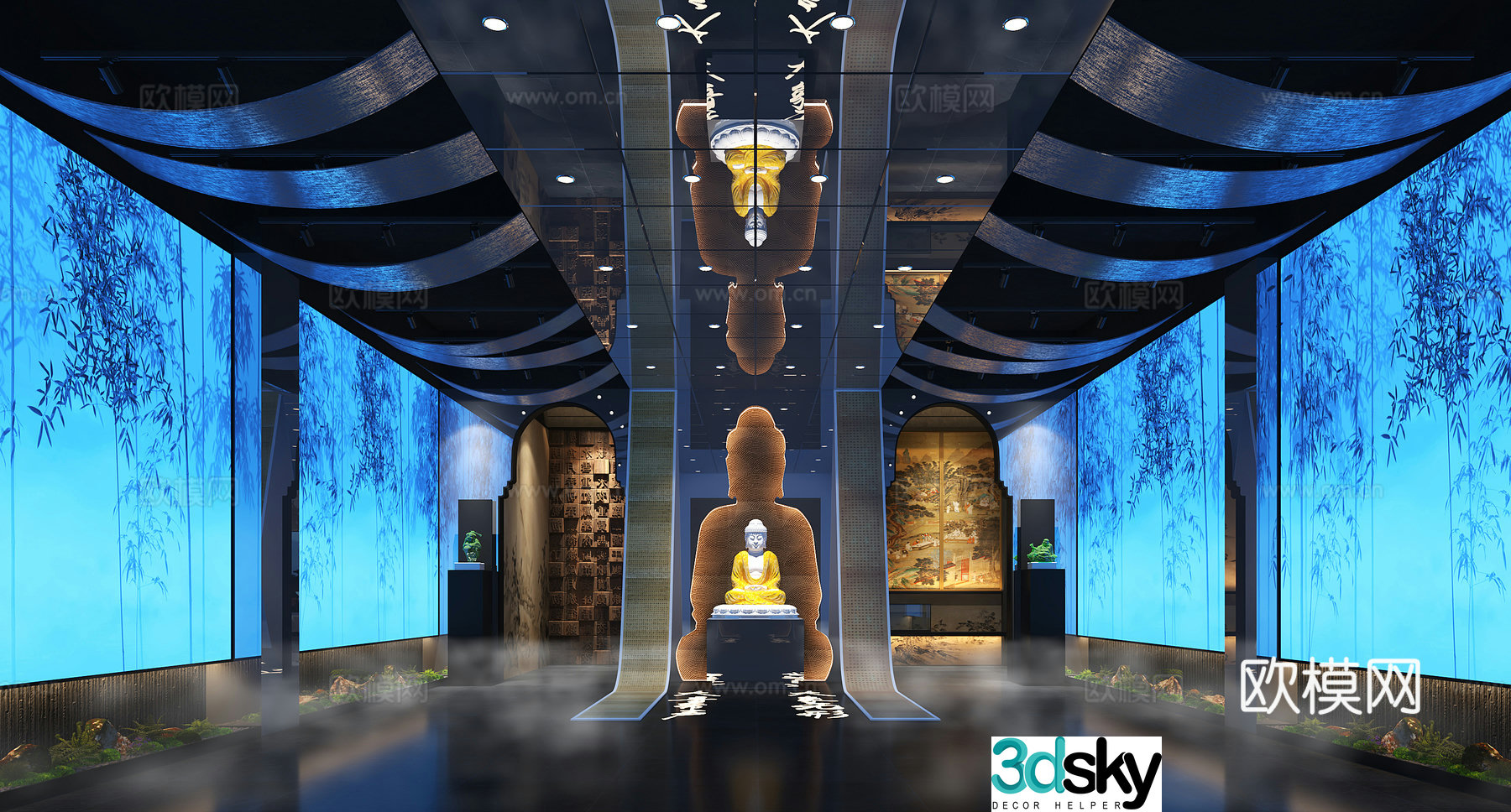 Modern exhibition hall Buddha exhibition hall Zen space Buddha sculpture 3d model