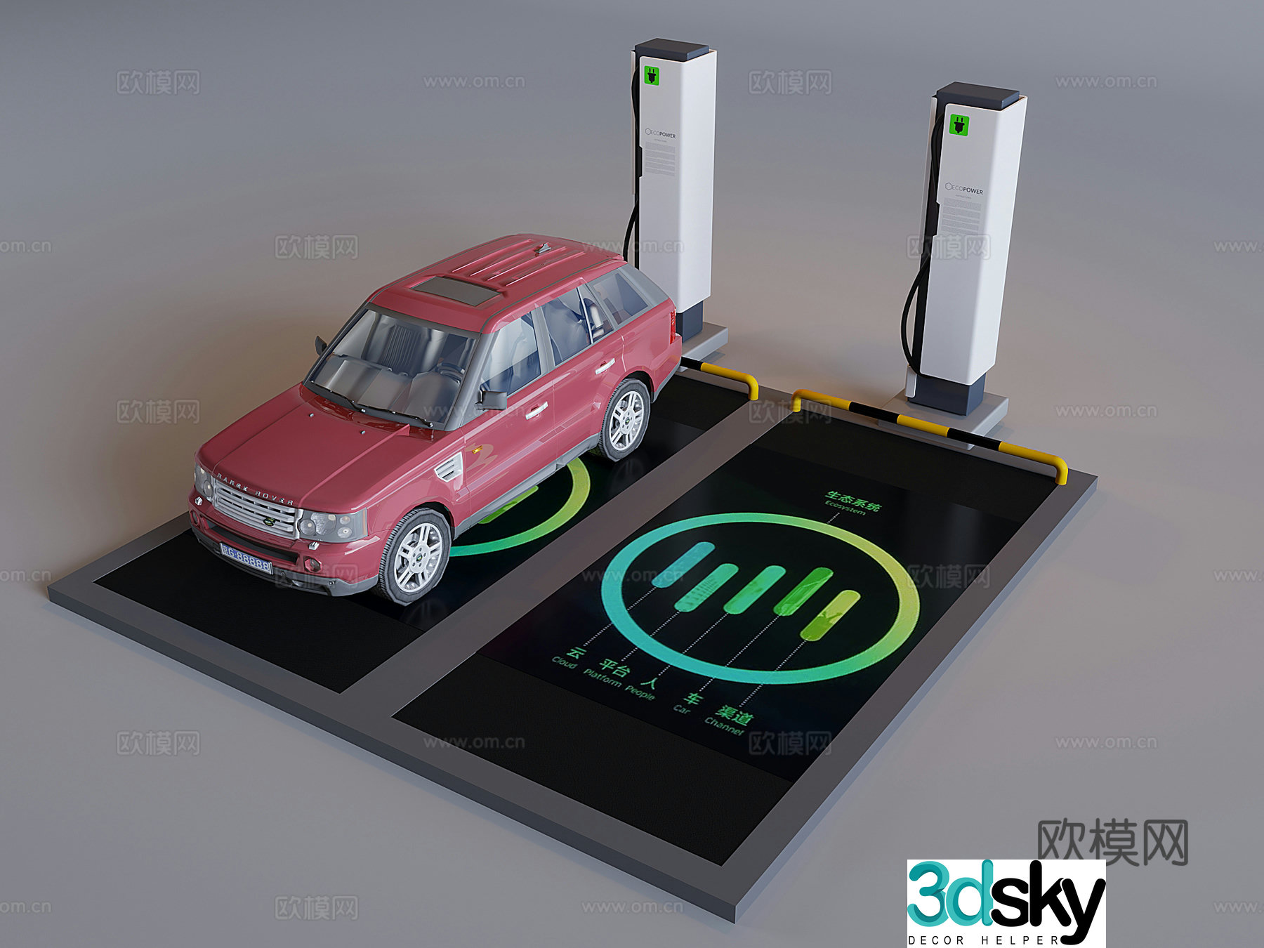 New energy vehicle charging station parking space charging pile outdoor parking lot limit pole 3D model
