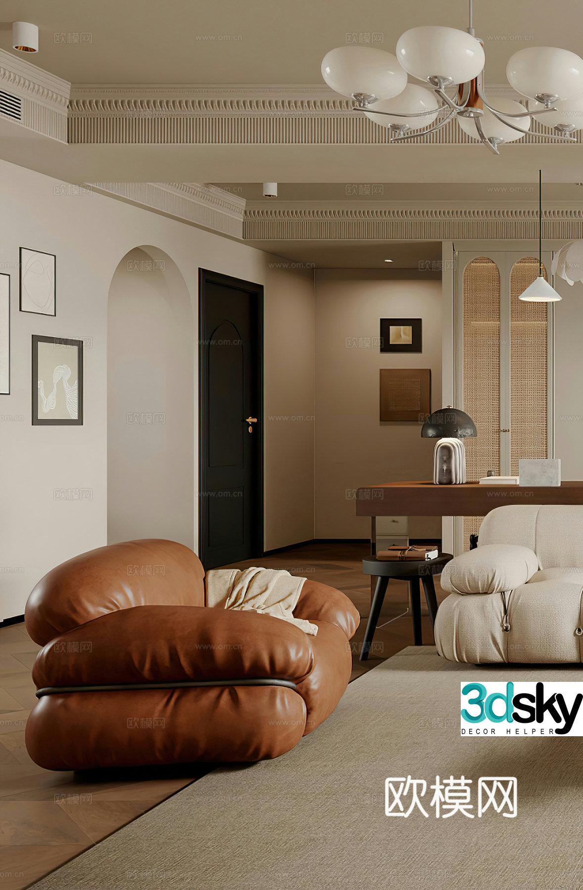 French casual chair medieval single sofa leather sofa single chair casual sofa retro 3d model