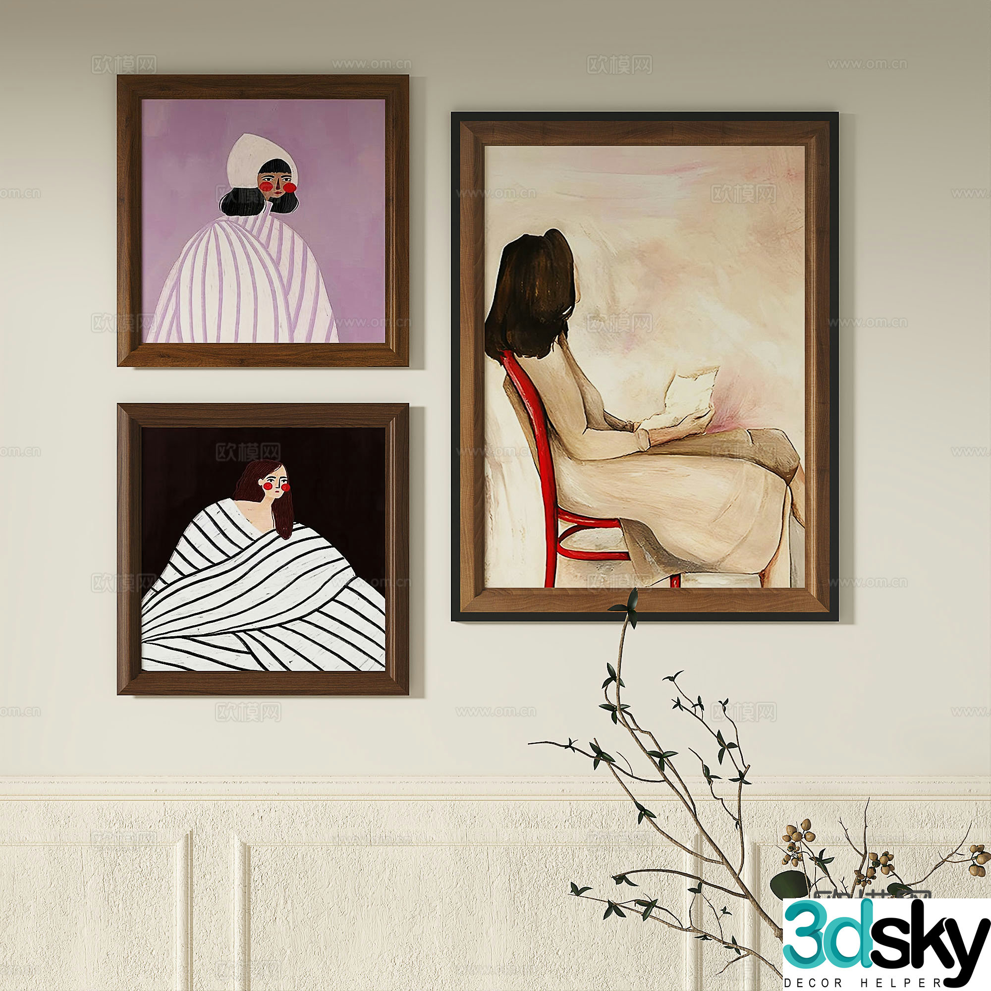 French retro abstract light luxury simple modern medieval decorative painting 3d model