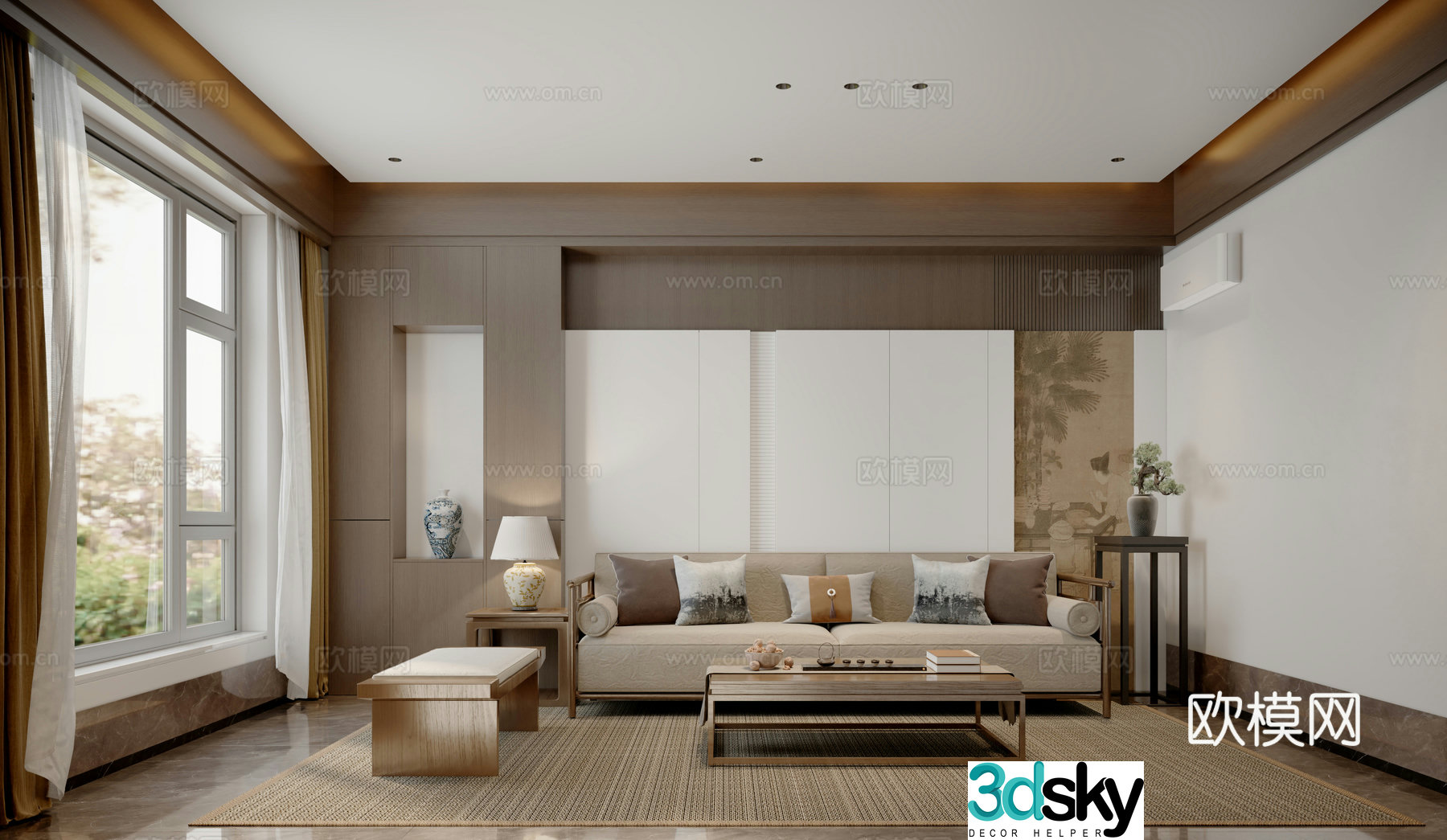 New Chinese sofa coffee table combination sofa background 3D model