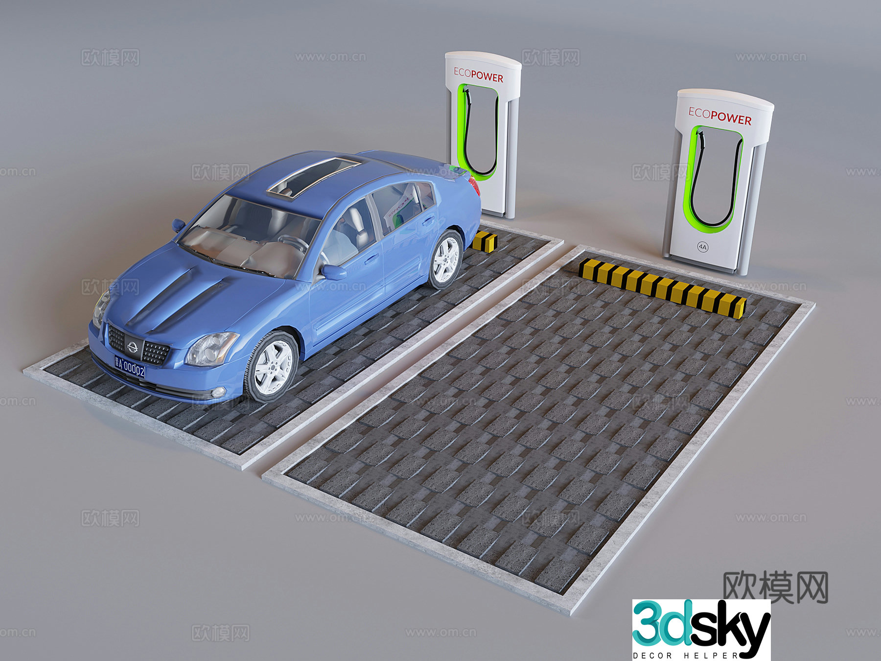 New energy vehicle charging station outdoor parking lot charging pile parking limit pole car block 3D model
