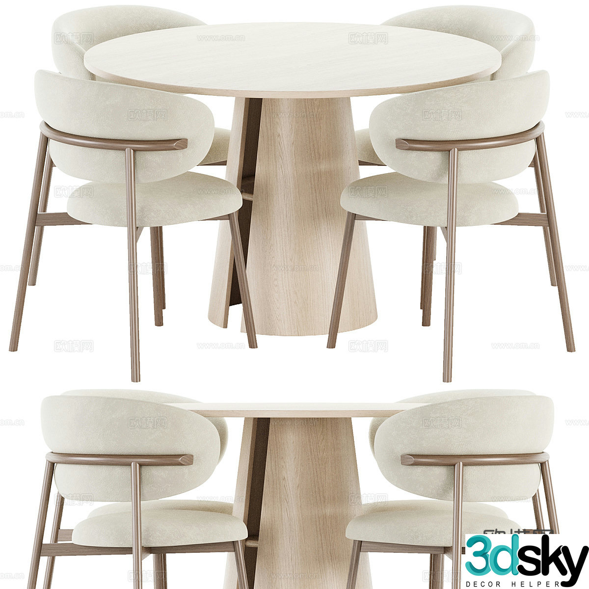 New Chinese round dining table and chair 3D model