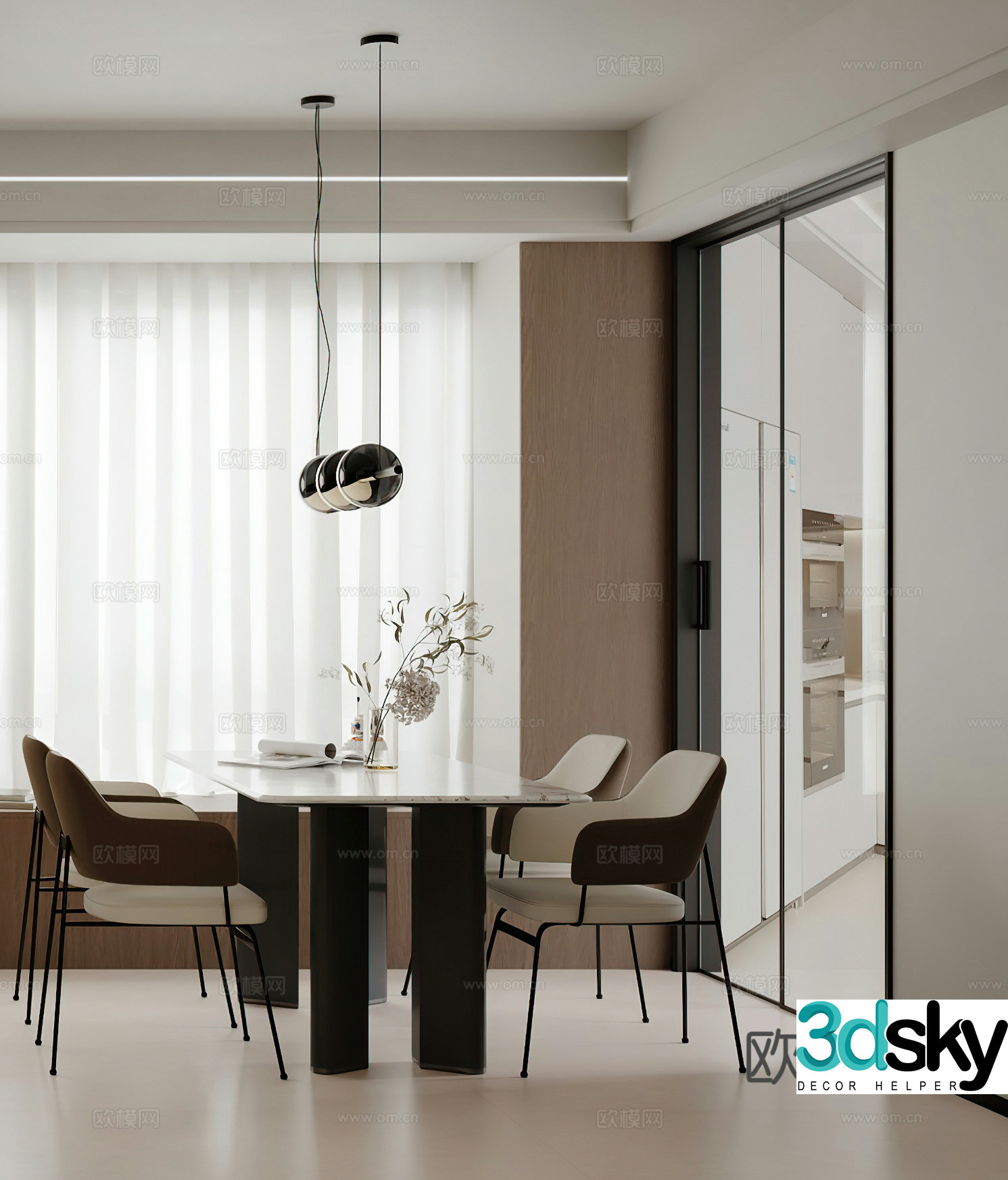 Modern restaurant dining table simple modern living restaurant chandeliers G6643d model