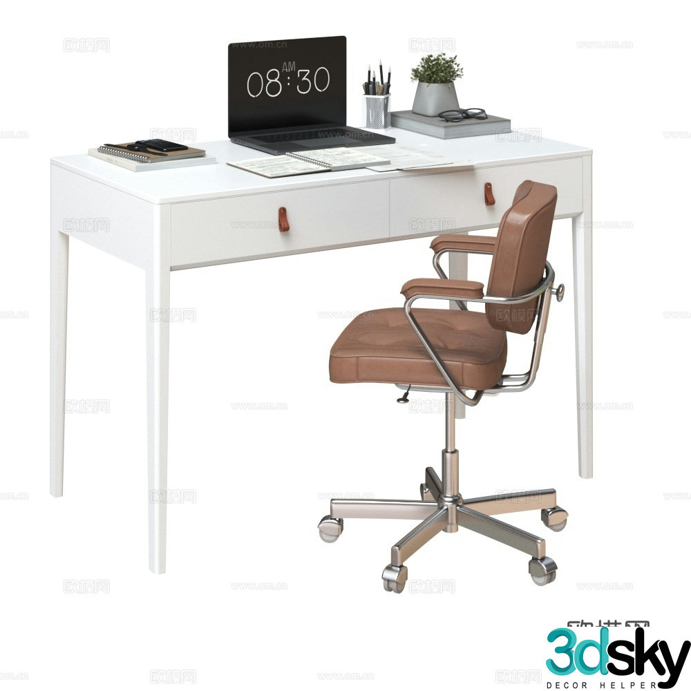 Modern office desk chair combination office desk 3d model