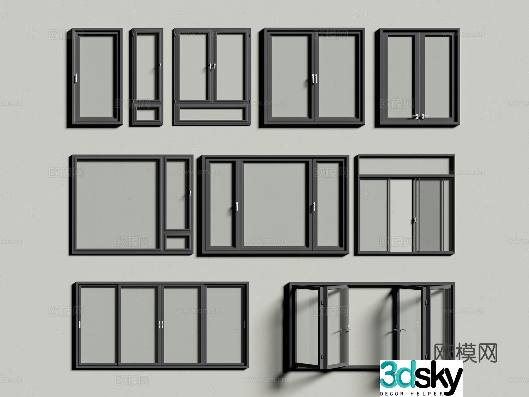 Modern windows broken bridge windows folding windows sliding windows aluminum alloy windows 3D model