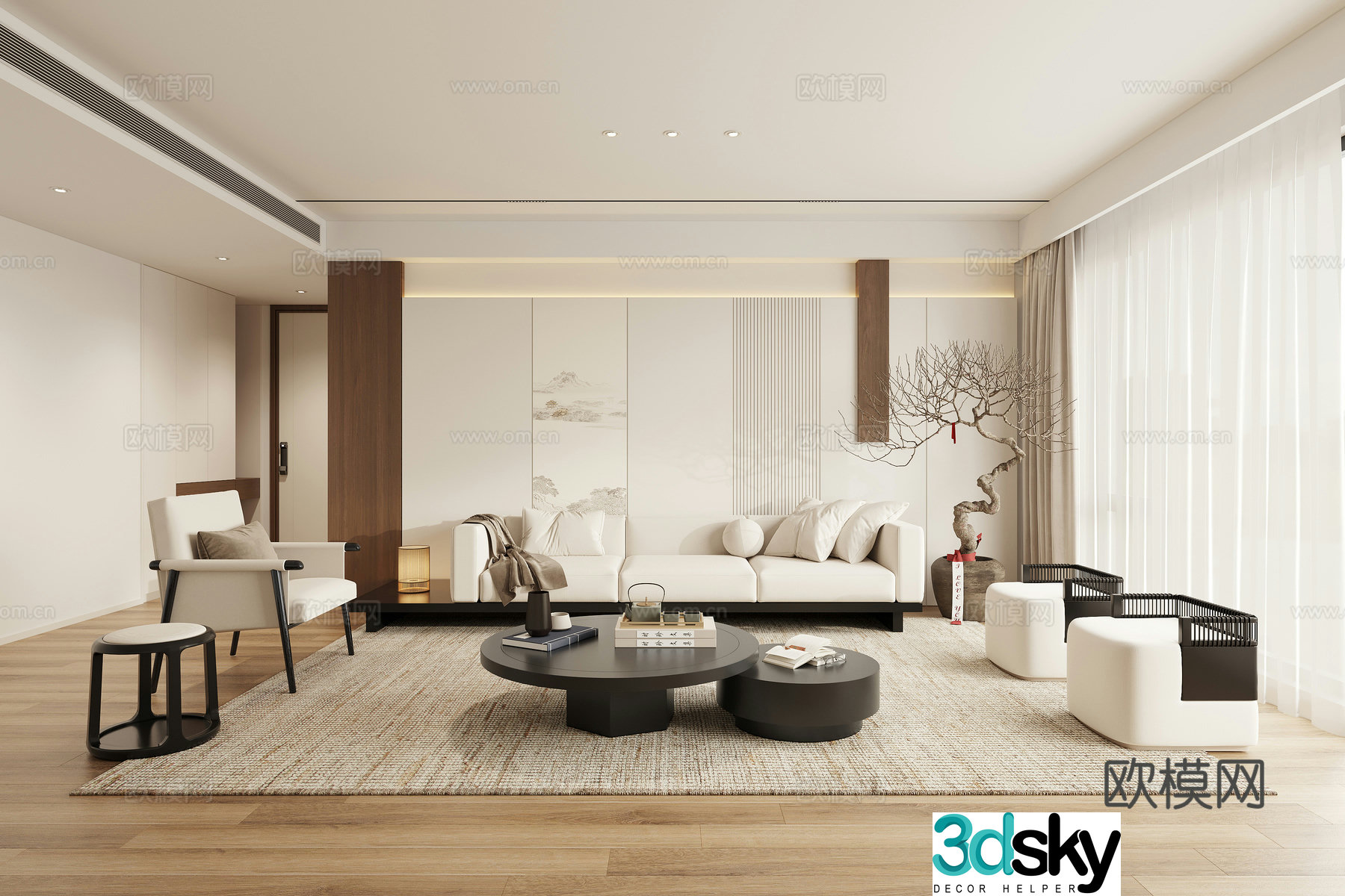 New Chinese style Zen living room combination sofa leisure chair 3D model