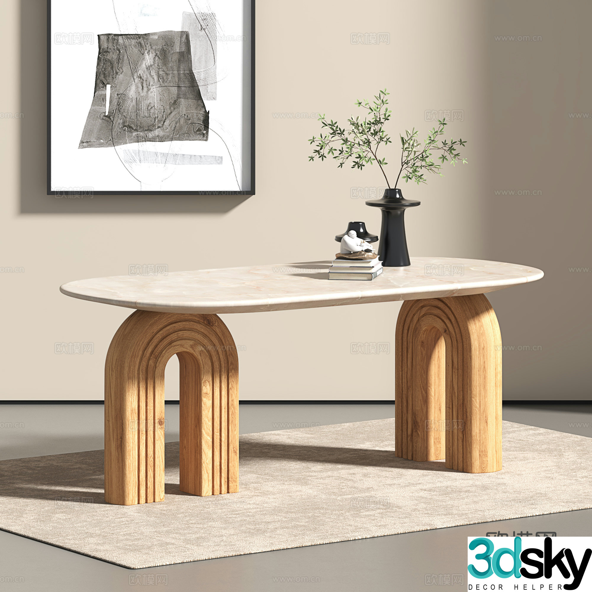 Retro dining chair Wasabi style dining table Middle style dining table 3D model