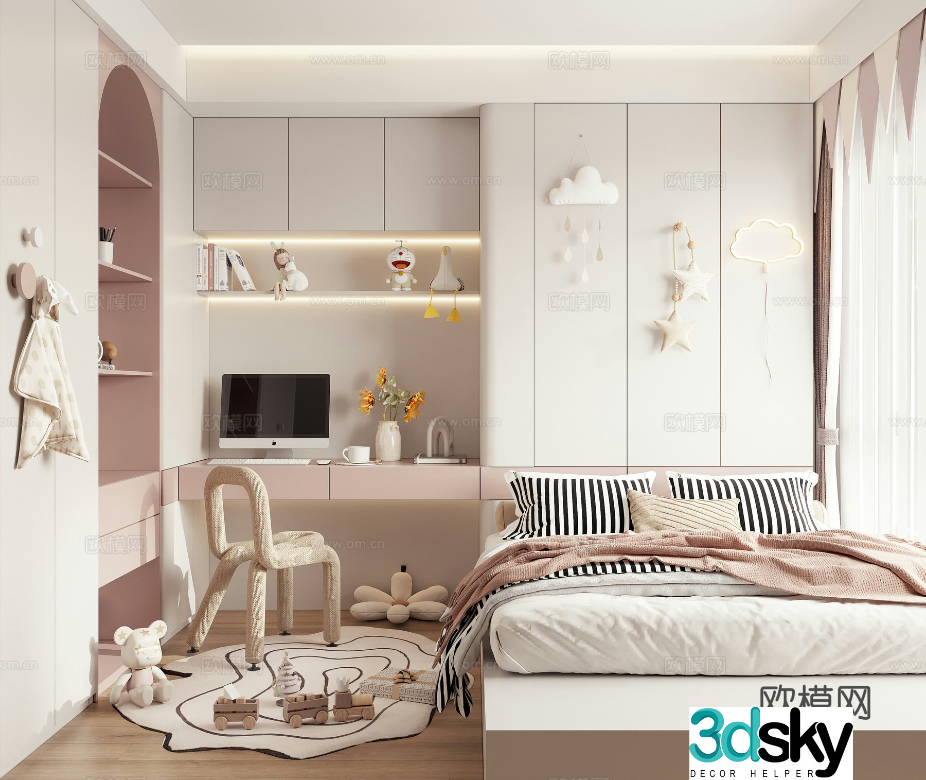 Modern children’s tatami bedroom daughter’s room princess room multi-functional room 3D model