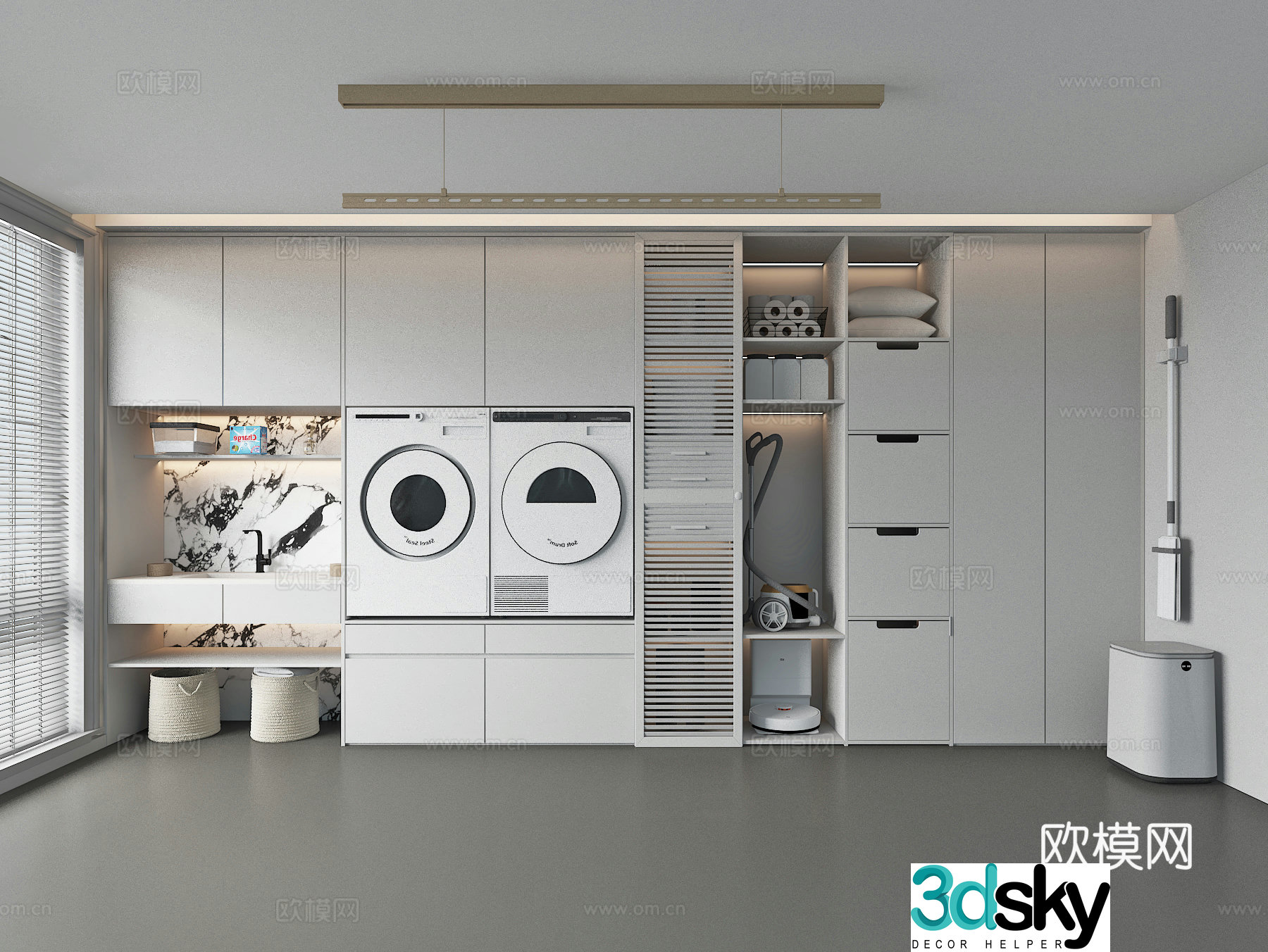 Modern laundry room balcony washing machine cabinet 3d model