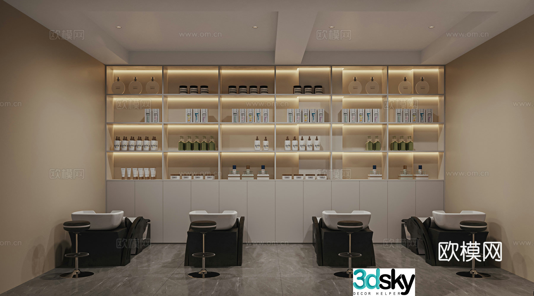 Beauty and hair salon 3D model of hair washing area